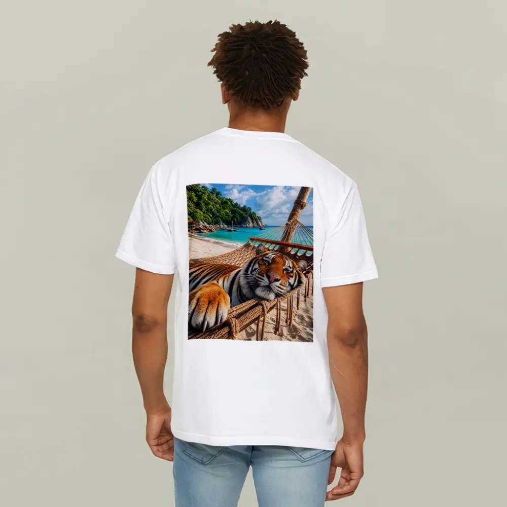 Tiger Relaxing in Hammock Tropical Beach – T-Shirts