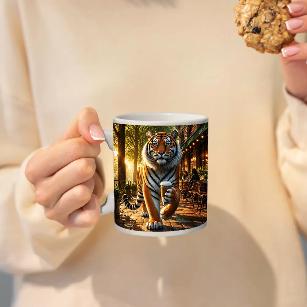 Tiger Holding Coffee Cup Cafe Street – Mugs