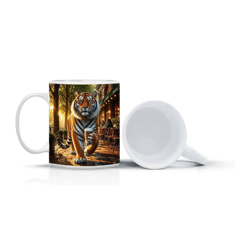 Tiger Holding Coffee Cup Cafe Street – Mugs