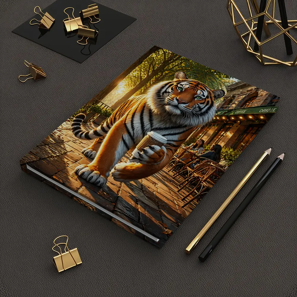 Tiger Holding Coffee Cup Cafe Street – Notebooks