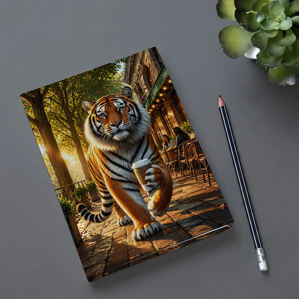 Tiger Holding Coffee Cup Cafe Street – Notebooks