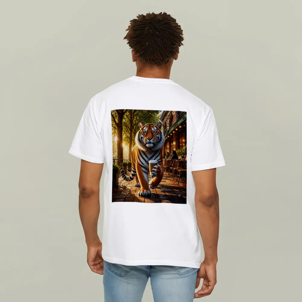 Tiger Holding Coffee Cup Cafe Street – T-Shirts