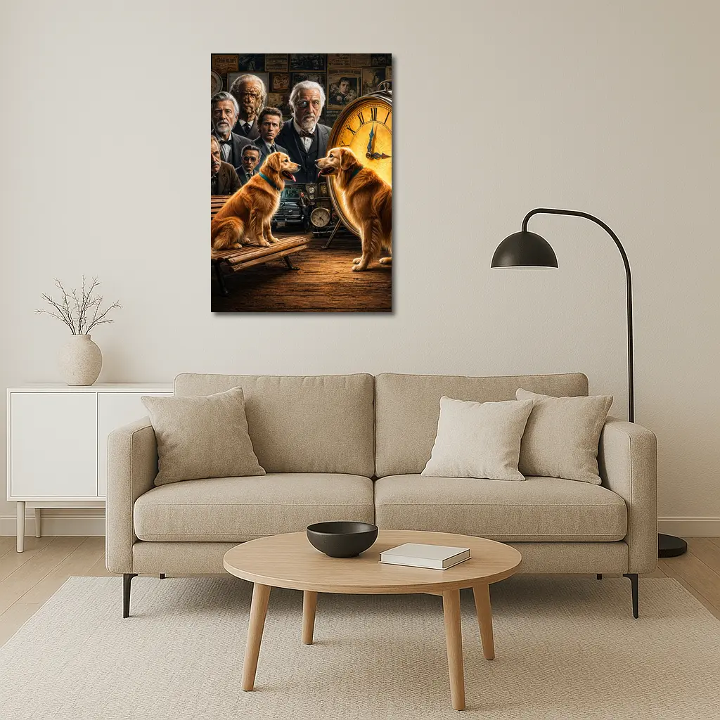 Golden Retrievers Men Vintage Clock Scene – Wall Art