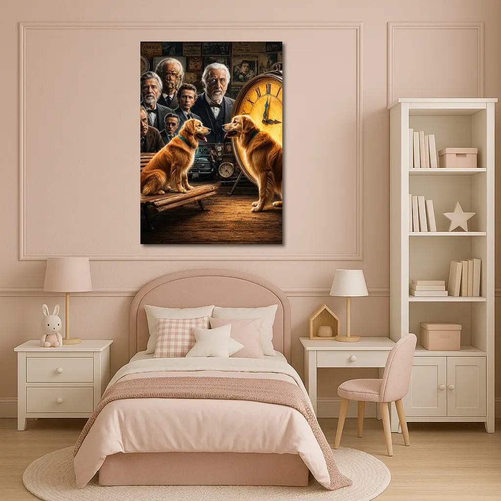 Golden Retrievers Men Vintage Clock Scene – Wall Art