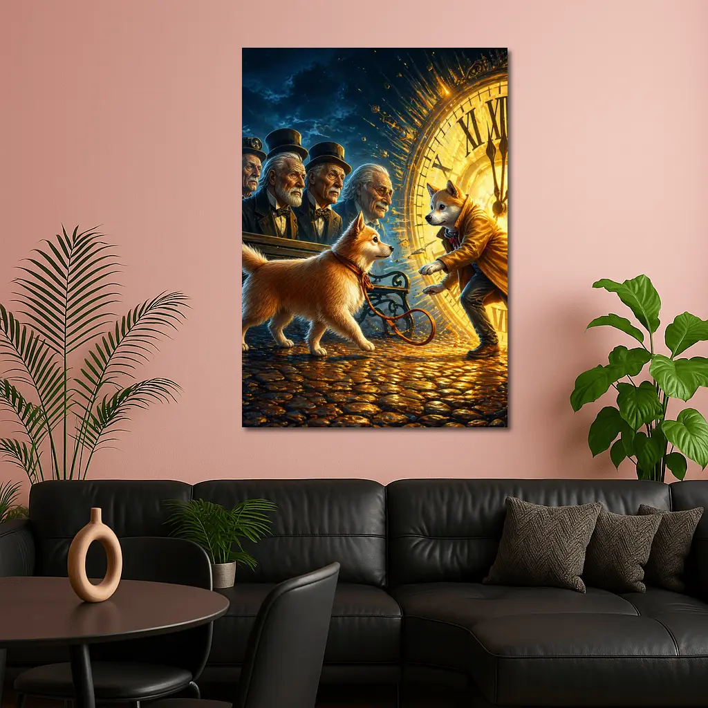 Shiba Inu Dog Giant Clock Fantasy Scene – Wall Art