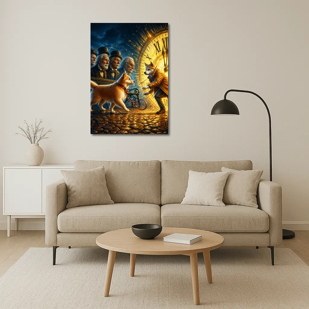 Shiba Inu Dog Giant Clock Fantasy Scene – Wall Art