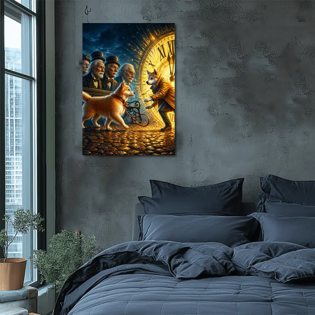 Shiba Inu Dog Giant Clock Fantasy Scene – Wall Art