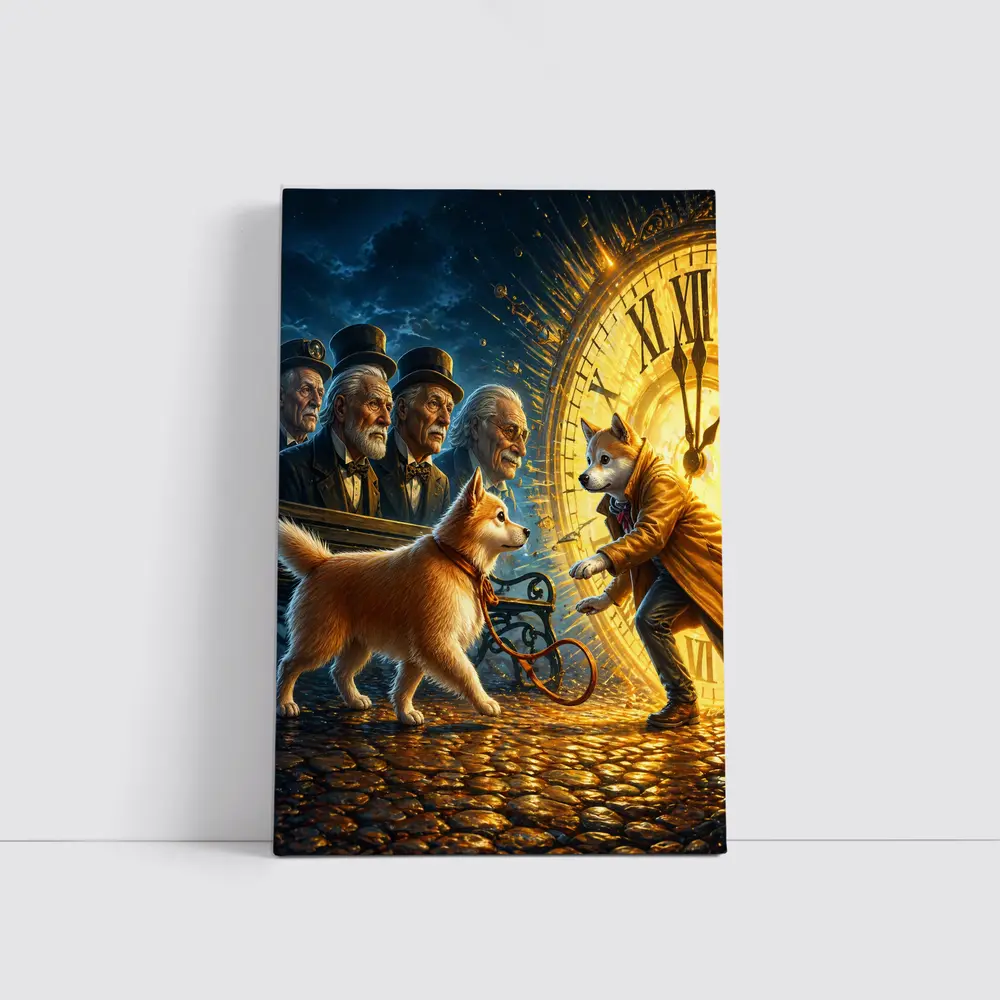 Shiba Inu Dog Giant Clock Fantasy Scene – Wall Art