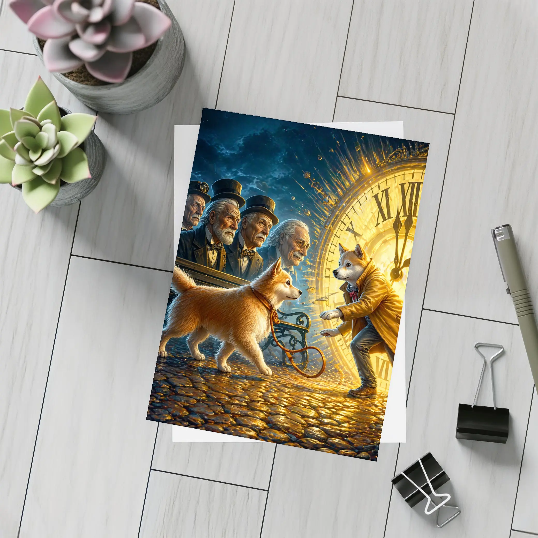 Shiba Inu Dog Giant Clock Fantasy Scene – Postcards