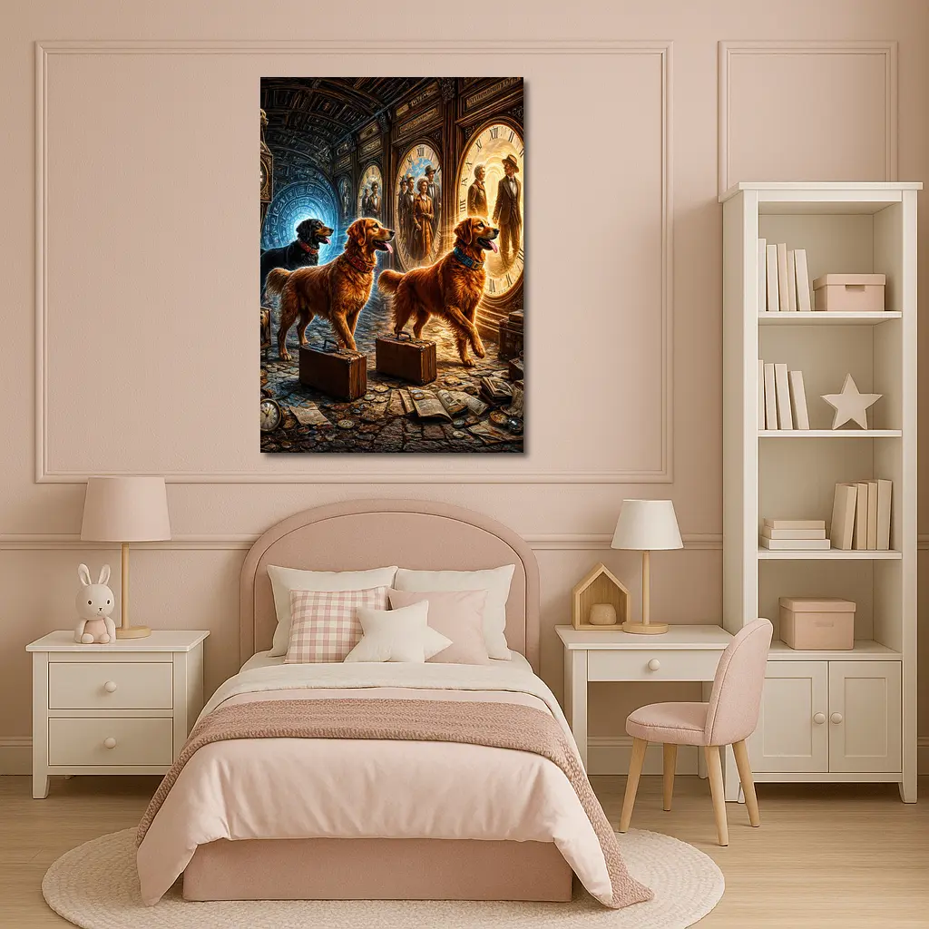 Golden Retrievers Time Travel Steampunk Adventure – Wall Art
