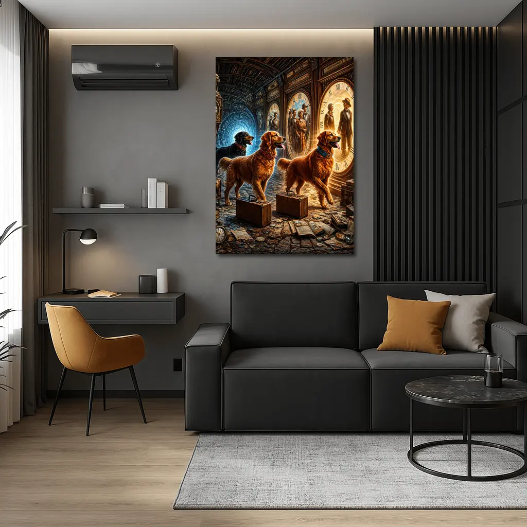 Golden Retrievers Time Travel Steampunk Adventure – Wall Art