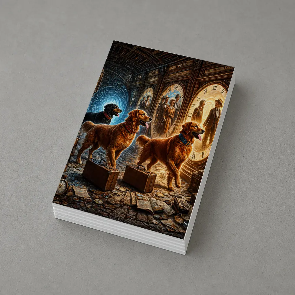 Golden Retrievers Time Travel Steampunk Adventure – Postcards