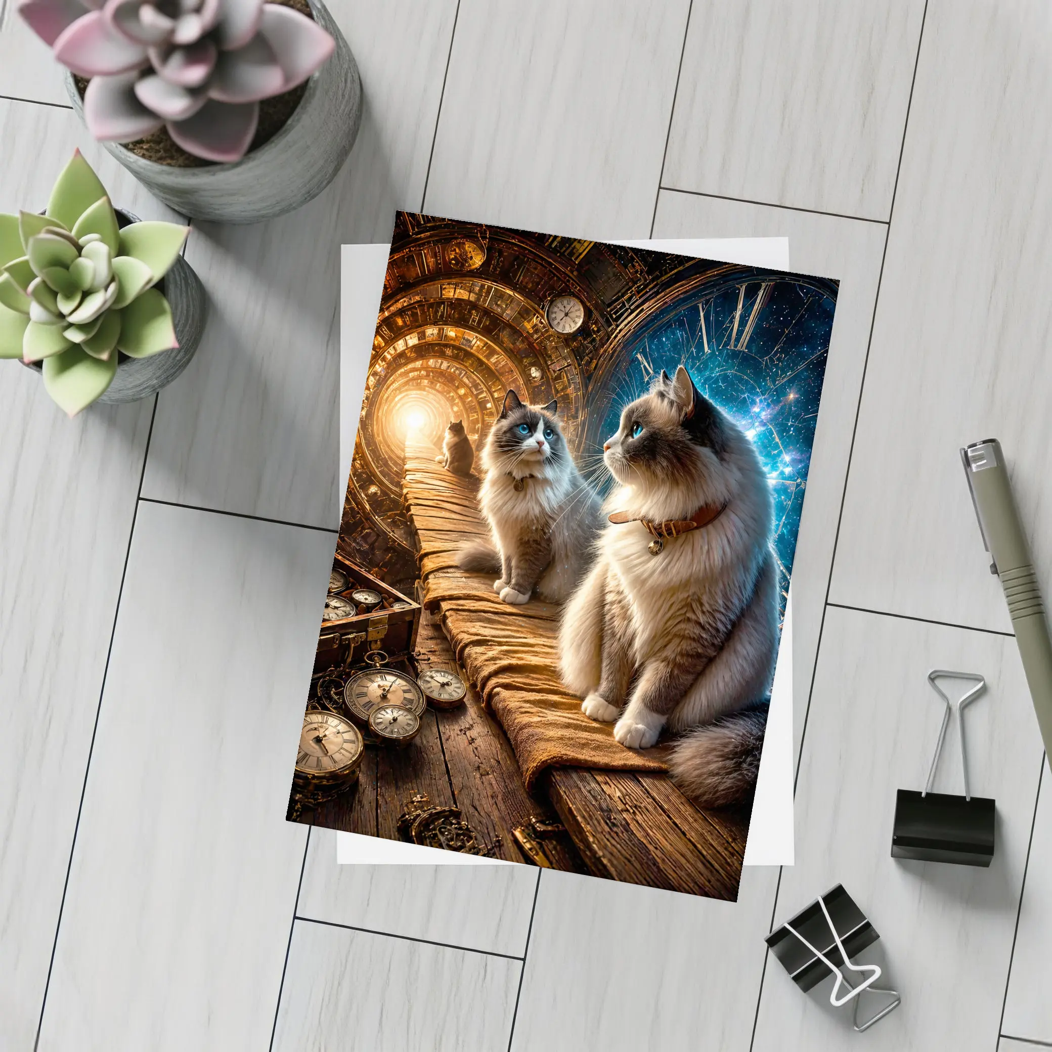Ragdoll Cats Steampunk Space Time Portal – Postcards