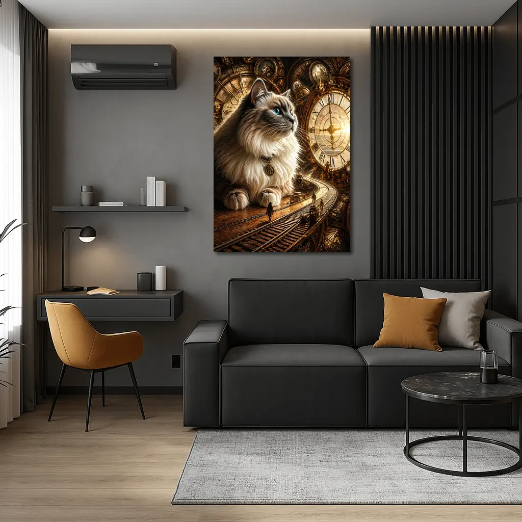 Ragdoll Cat Steampunk Clocks Fantasy Scene – Wall Art