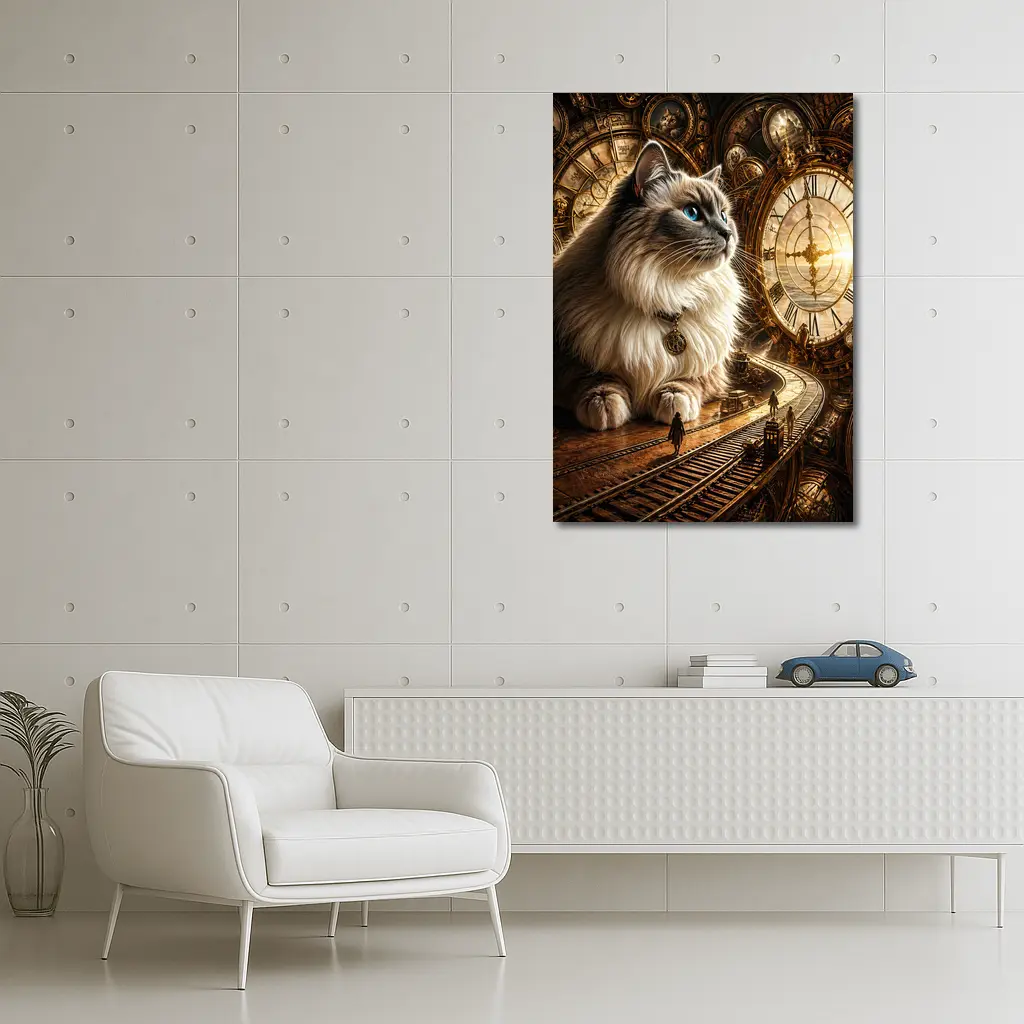 Ragdoll Cat Steampunk Clocks Fantasy Scene – Wall Art