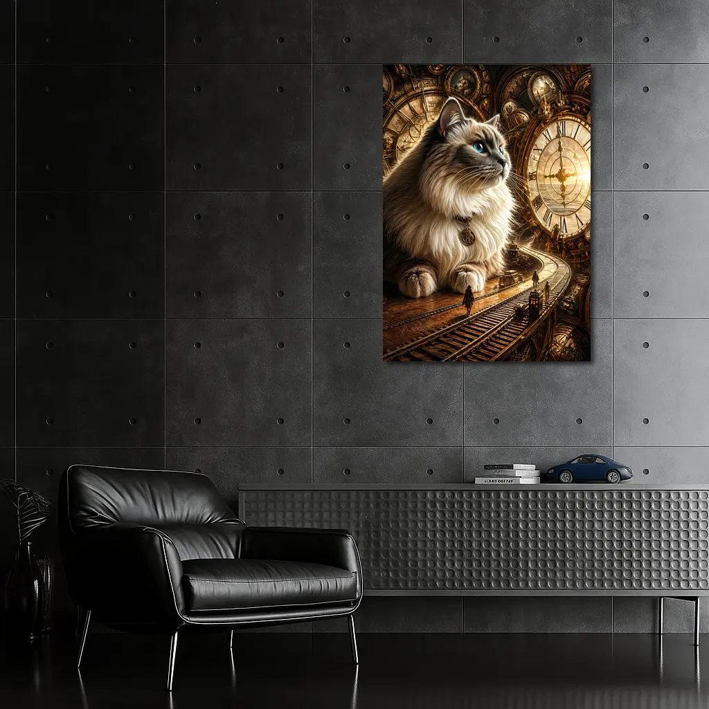 Ragdoll Cat Steampunk Clocks Fantasy Scene – Wall Art