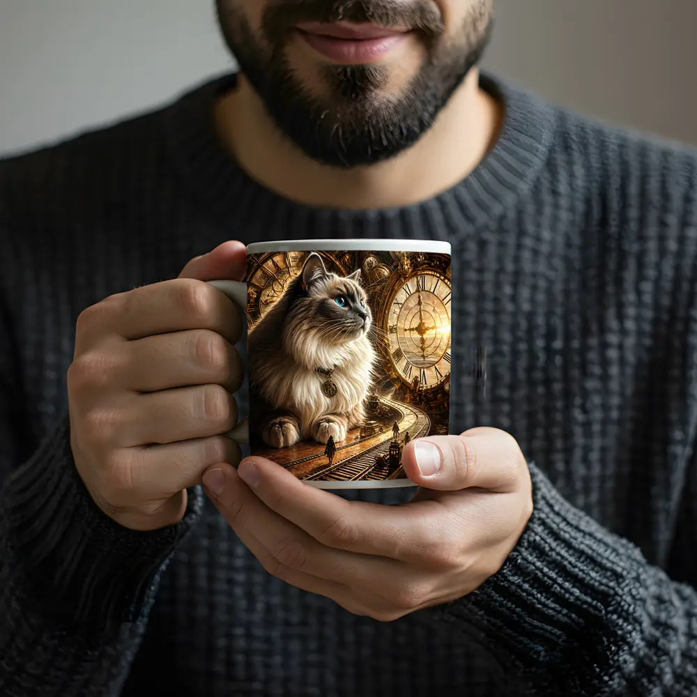 Ragdoll Cat Steampunk Clocks Fantasy Scene – Mugs