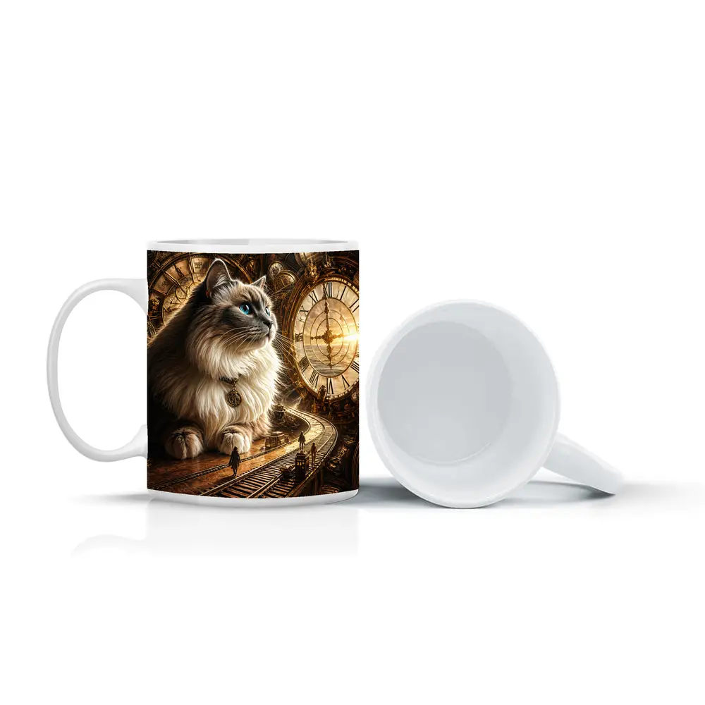 Ragdoll Cat Steampunk Clocks Fantasy Scene – Mugs