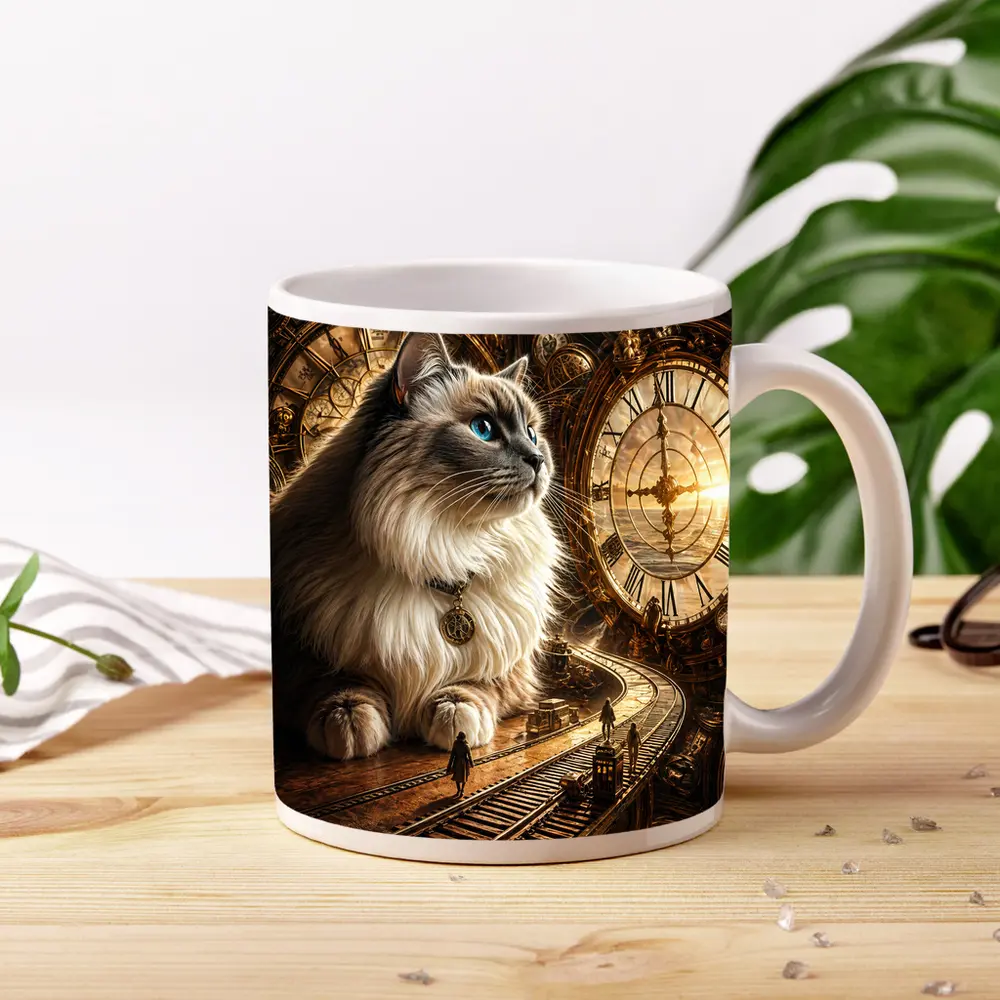 Ragdoll Cat Steampunk Clocks Fantasy Scene – Mugs