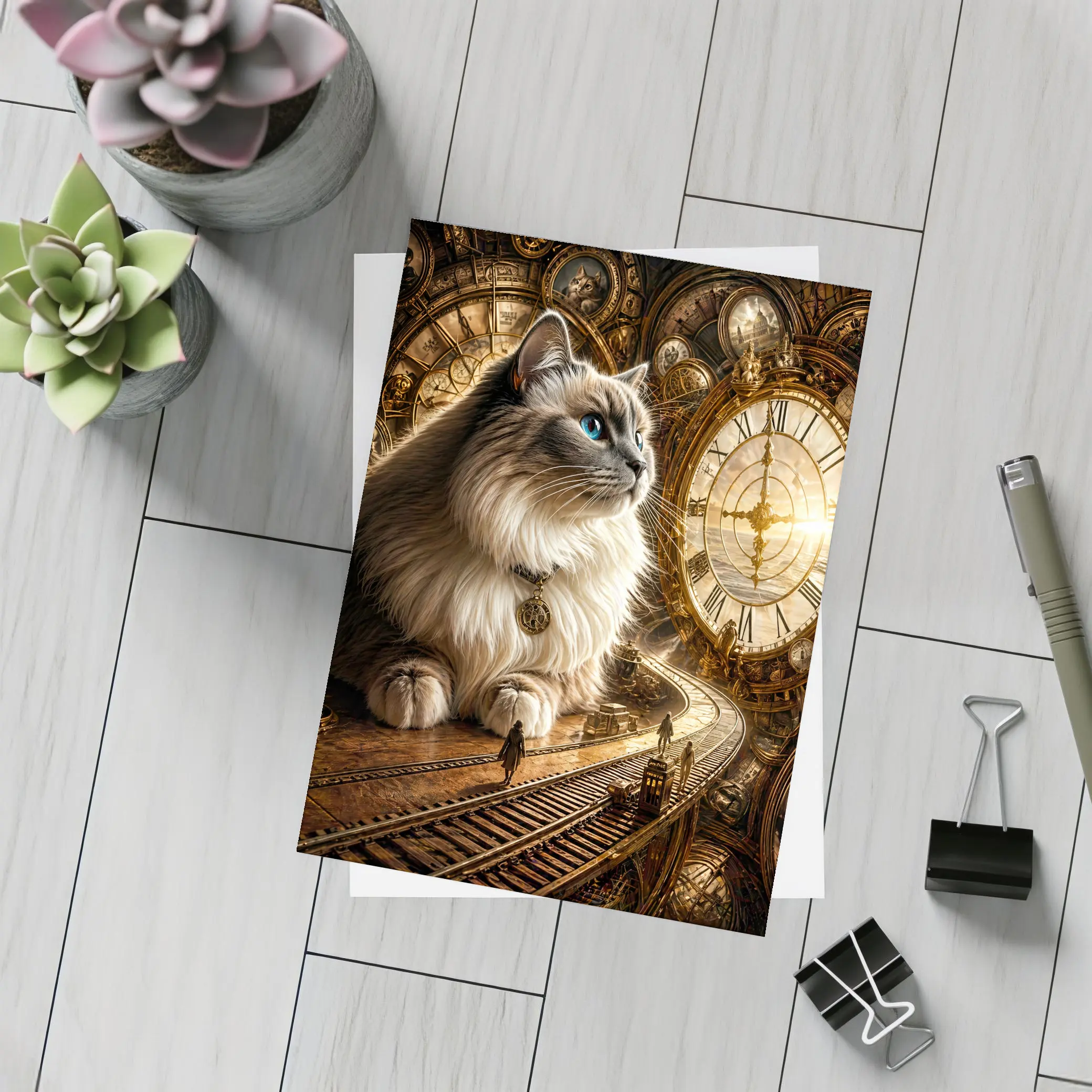Ragdoll Cat Steampunk Clocks Fantasy Scene – Postcards