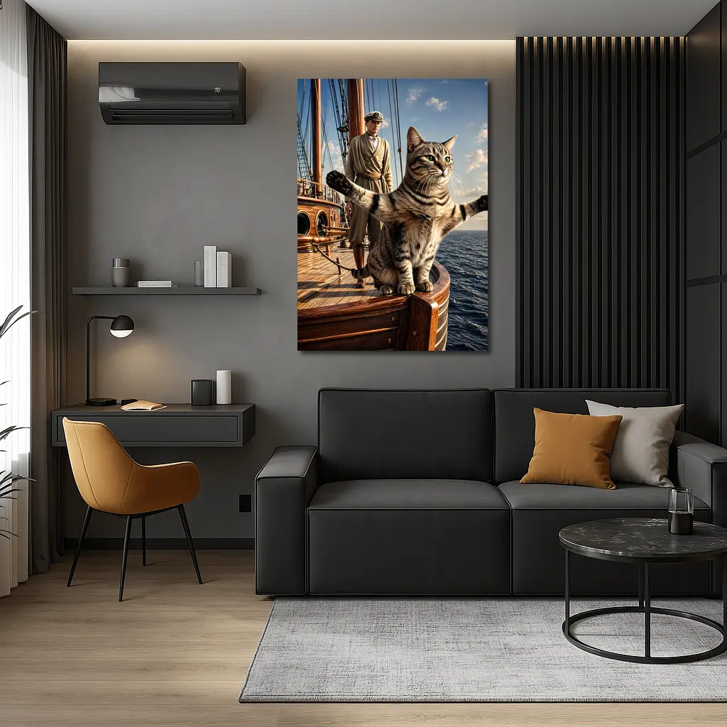 Tabby Cat Sailing Ship Ocean Adventure – Wall Art