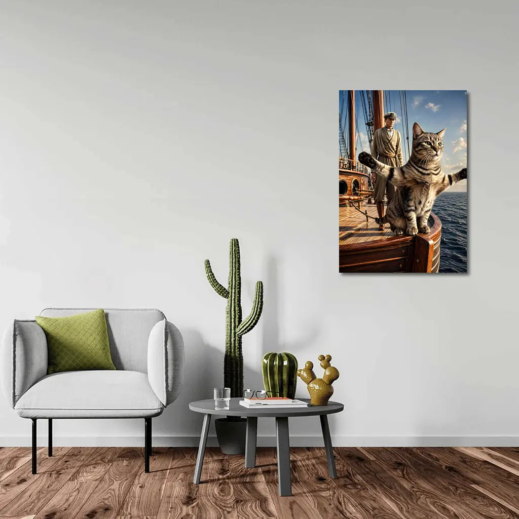 Tabby Cat Sailing Ship Ocean Adventure – Wall Art