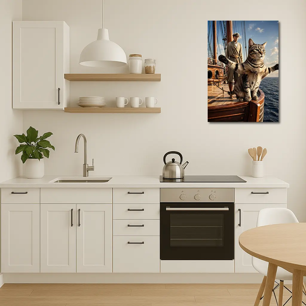 Tabby Cat Sailing Ship Ocean Adventure – Wall Art
