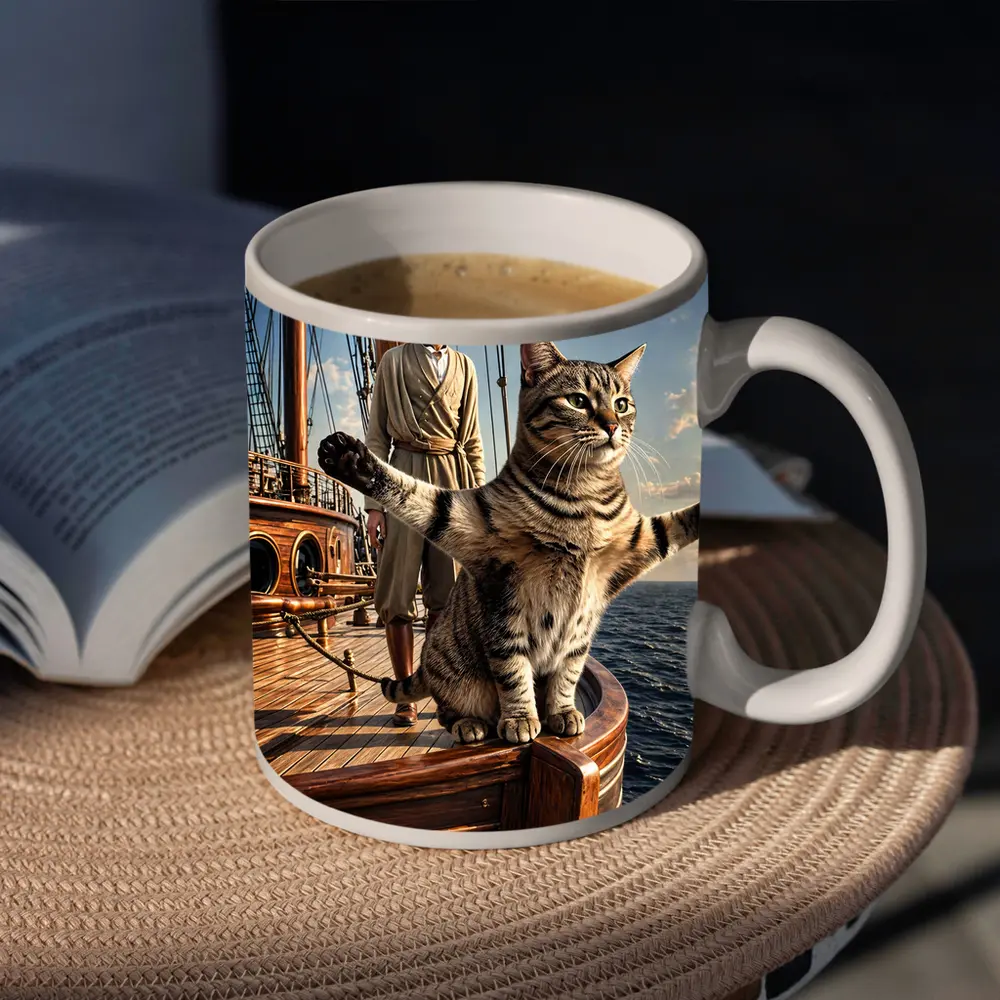 Tabby Cat Sailing Ship Ocean Adventure – Mugs