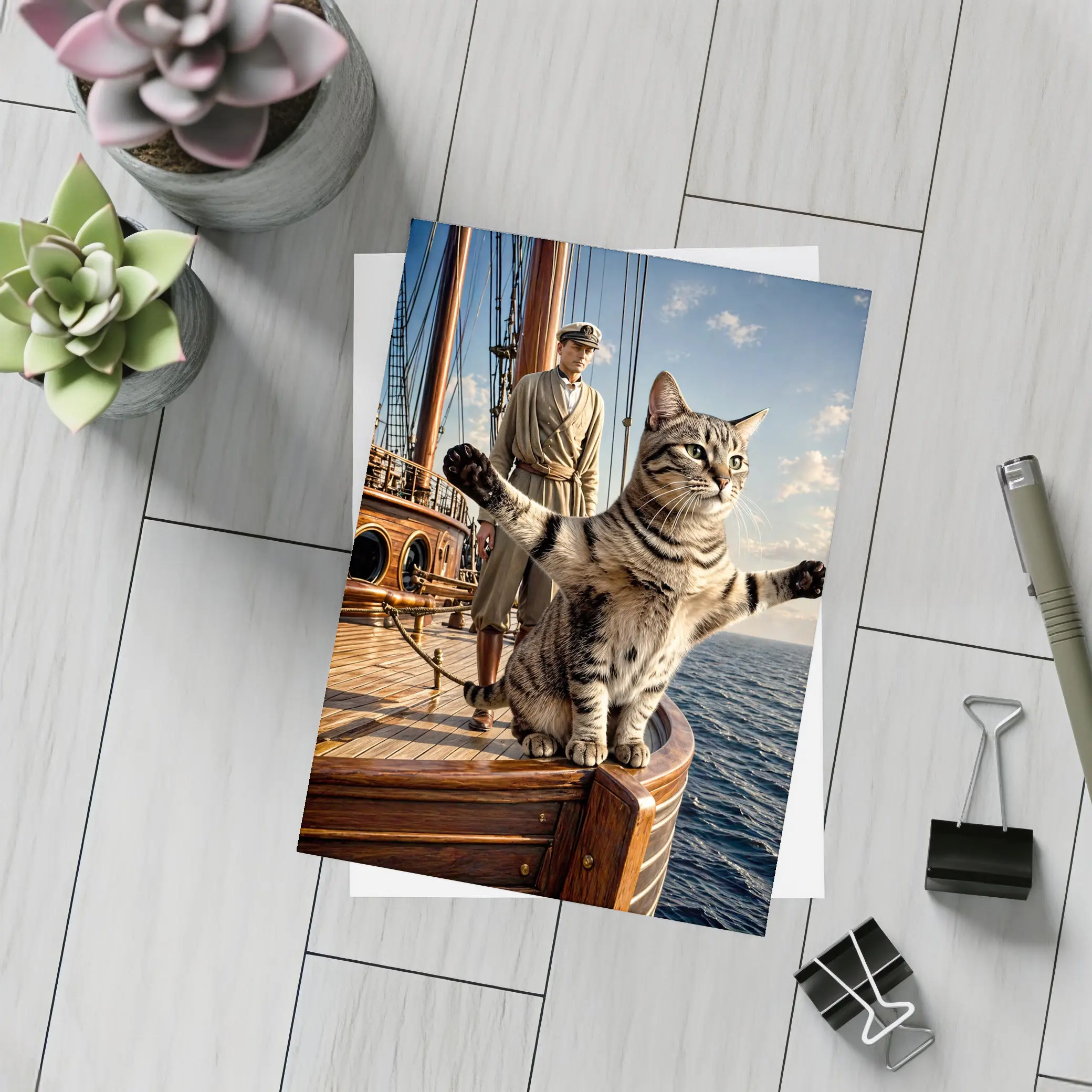 Tabby Cat Sailing Ship Ocean Adventure – Postcards