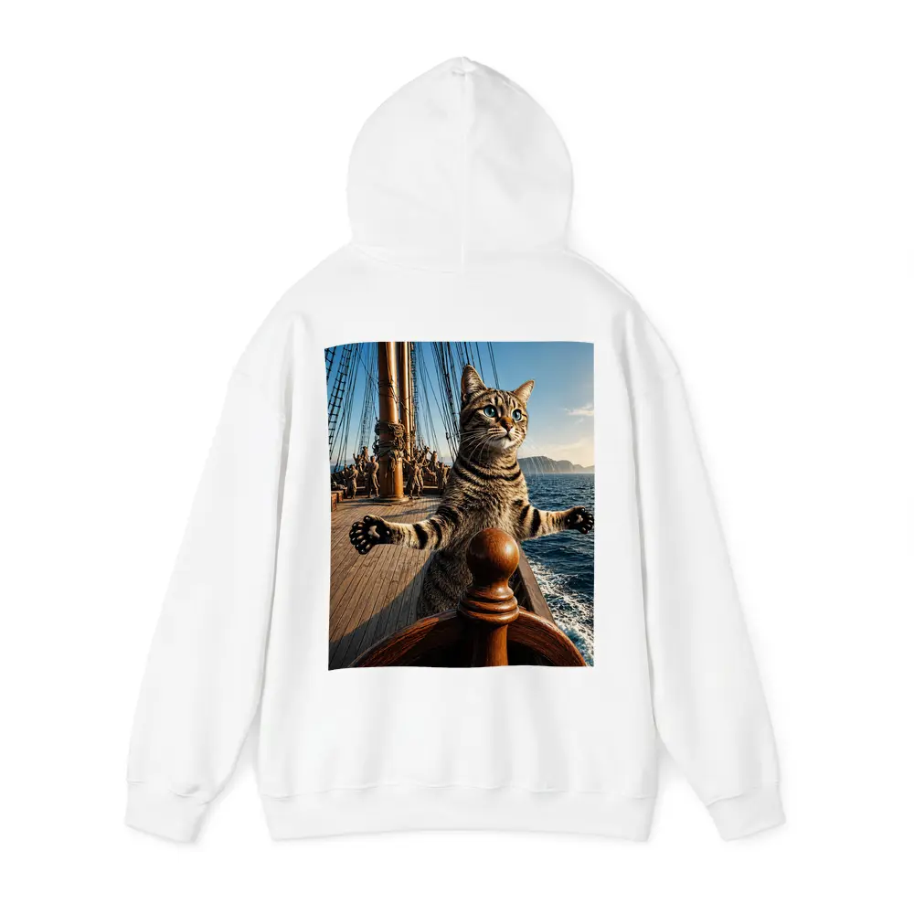 Tabby Cat Steering Ship On Ocean – Hoodies