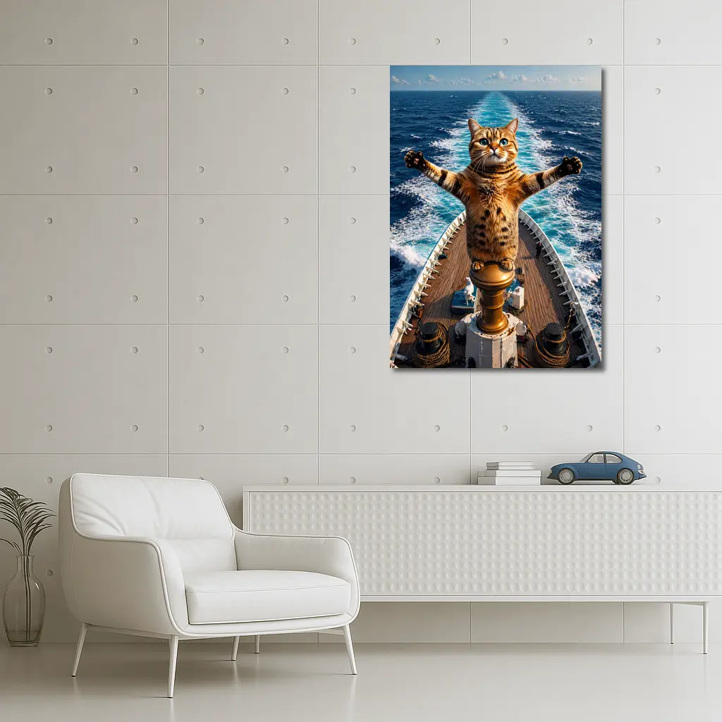 Bengal Cat Standing on Ship Bow Ocean – Wall Art