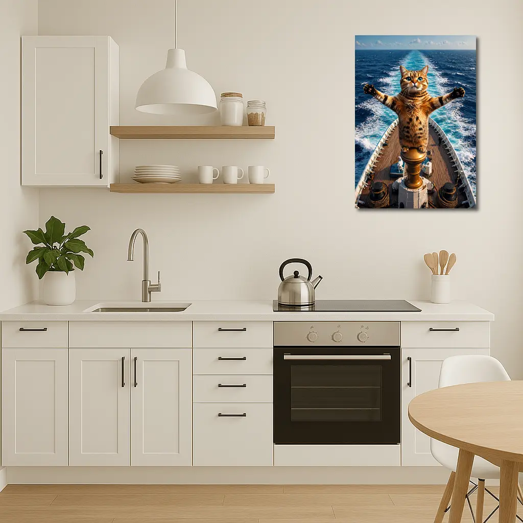 Bengal Cat Standing on Ship Bow Ocean – Wall Art