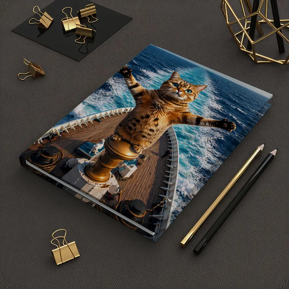 Bengal Cat Standing on Ship Bow Ocean – Notebooks