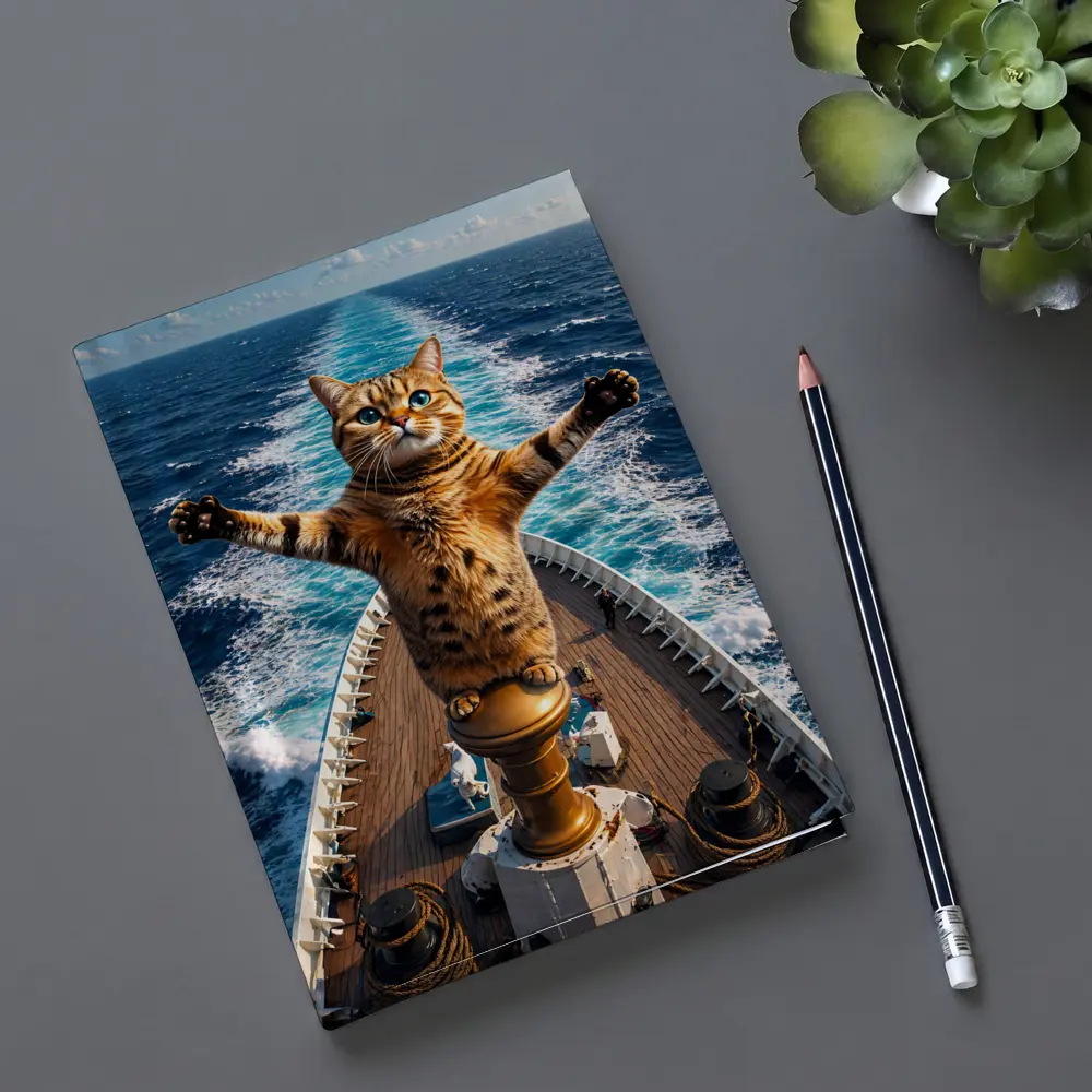 Bengal Cat Standing on Ship Bow Ocean – Notebooks