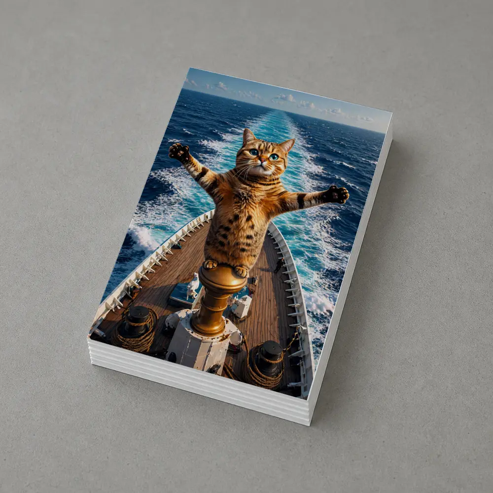 Bengal Cat Standing on Ship Bow Ocean – Postcards