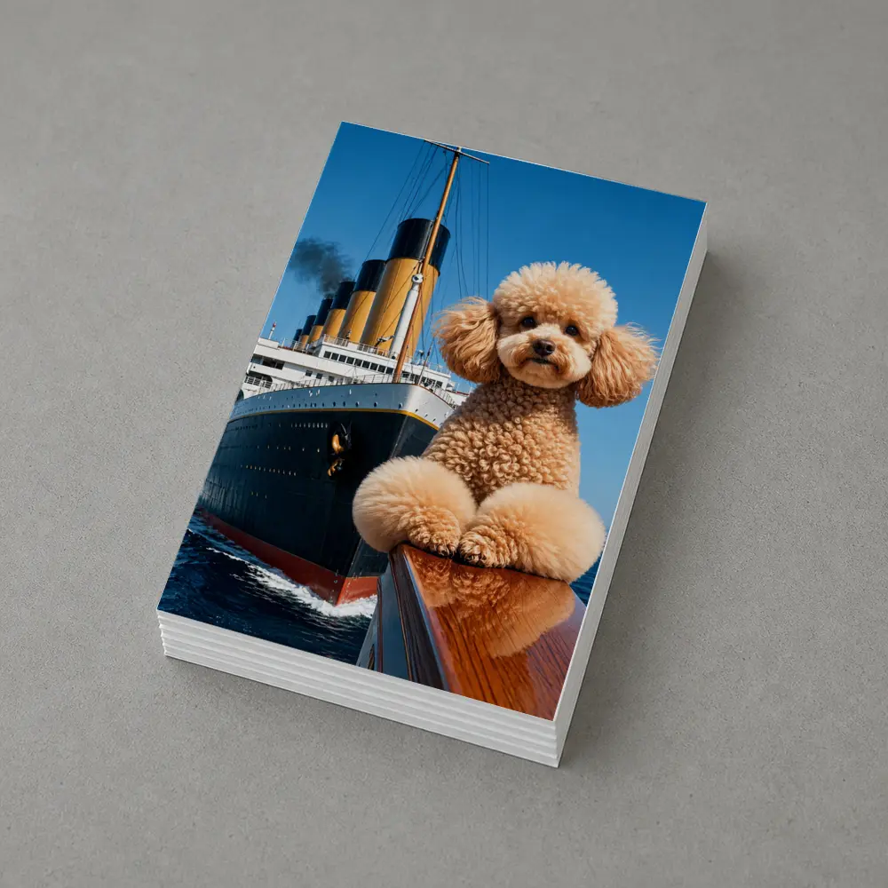 Poodle Dog Posing on Titanic Ship Bow – Postcards