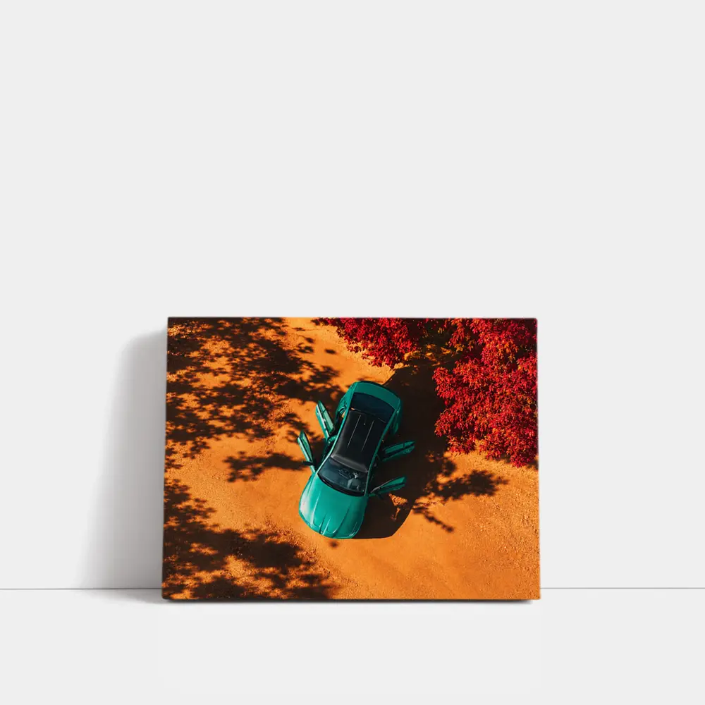Green BMW M3 Aerial View Red Trees – Wall Art