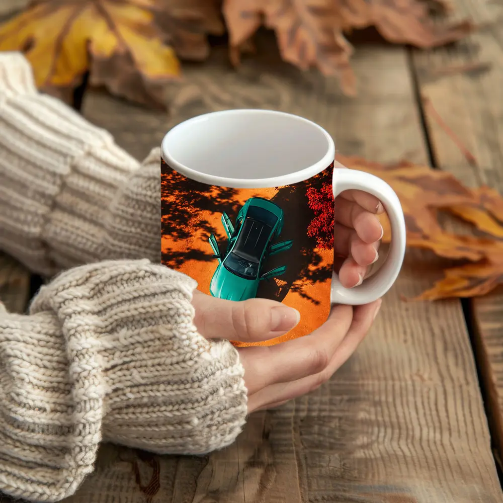 Green BMW M3 Aerial View Red Trees – Mugs