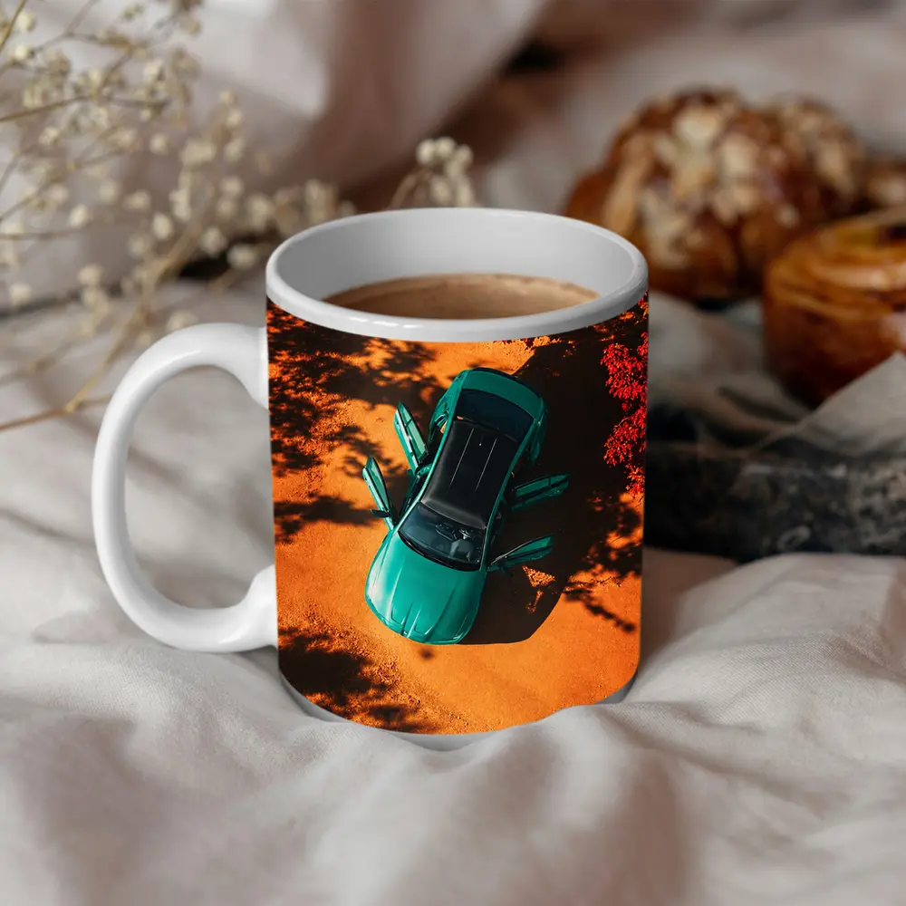 Green BMW M3 Aerial View Red Trees – Mugs