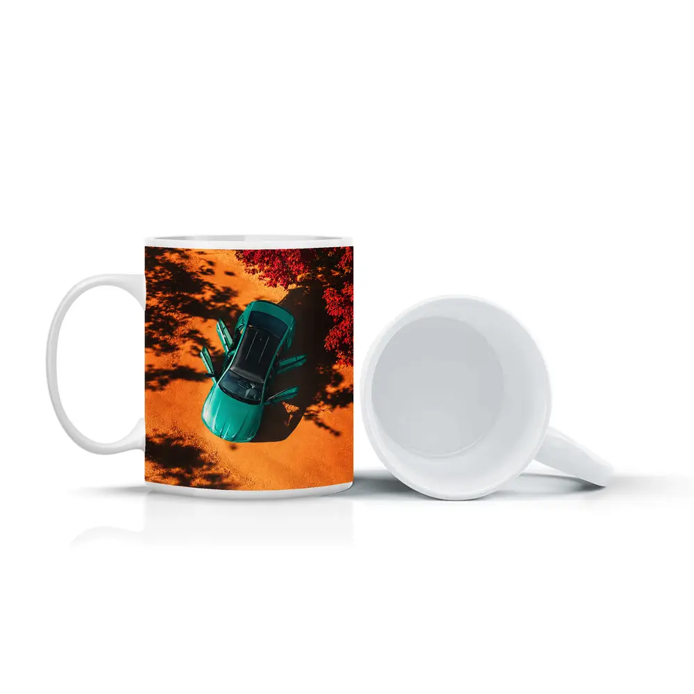 Green BMW M3 Aerial View Red Trees – Mugs