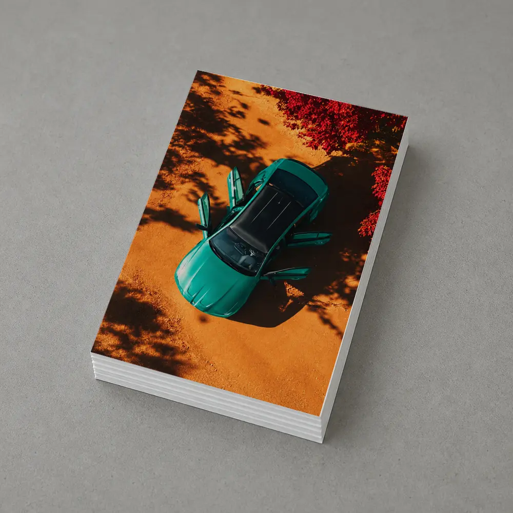 Green BMW M3 Aerial View Red Trees – Postcards