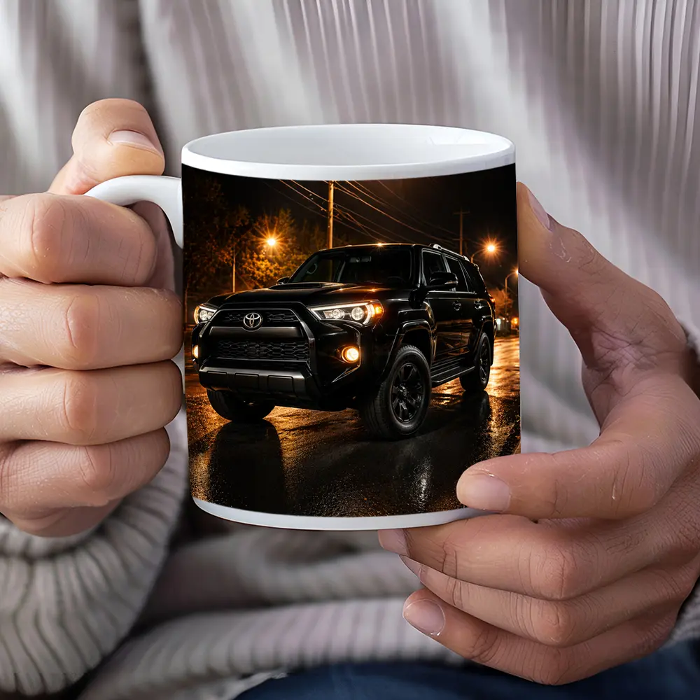 Toyota 4Runner Black SUV Rainy Night Street – Mugs
