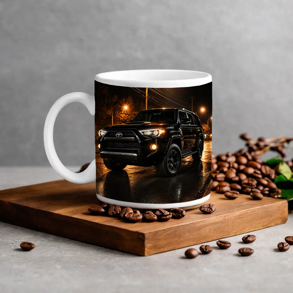 Toyota 4Runner Black SUV Rainy Night Street – Mugs
