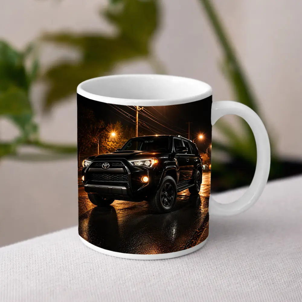 Toyota 4Runner Black SUV Rainy Night Street – Mugs