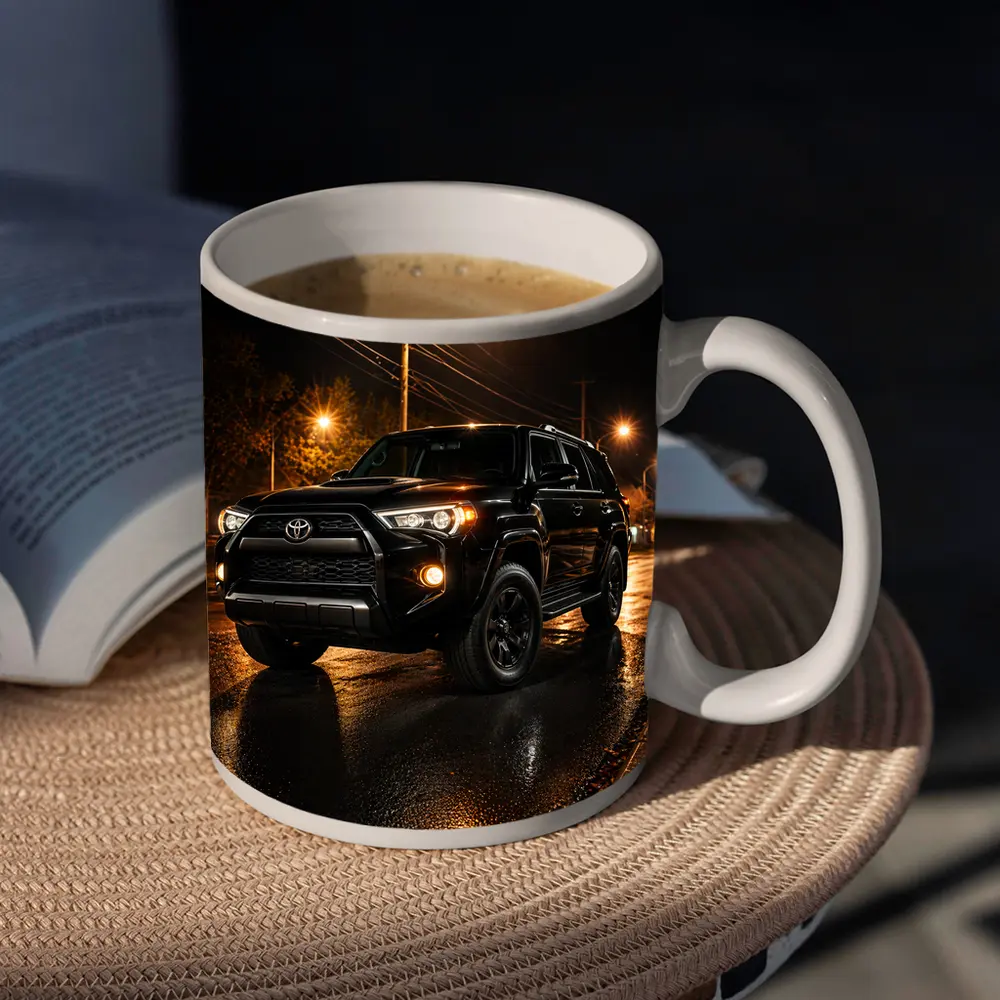 Toyota 4Runner Black SUV Rainy Night Street – Mugs