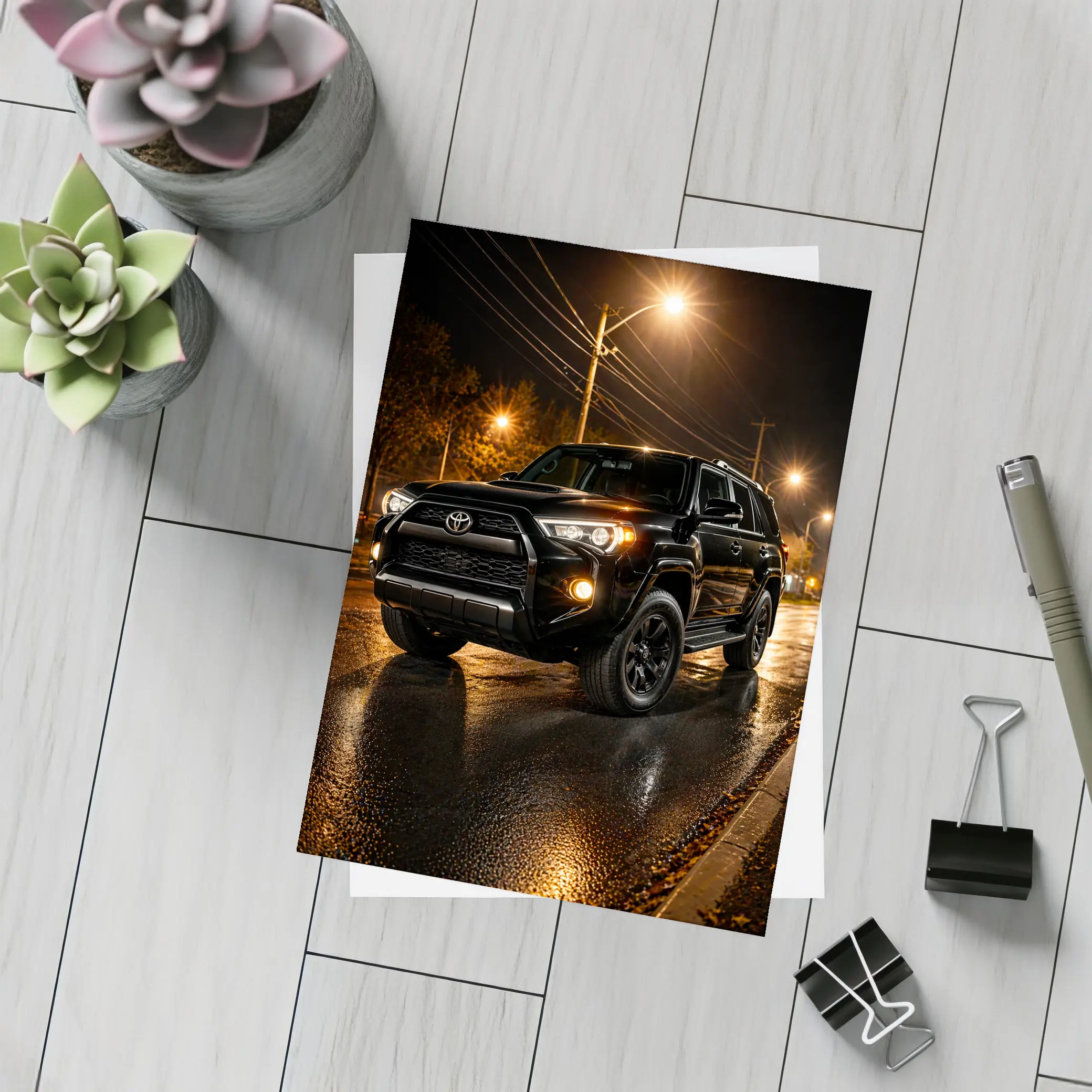 Toyota 4Runner Black SUV Rainy Night Street – Postcards