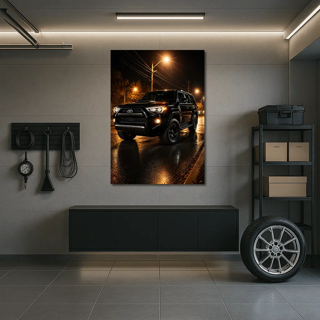 Toyota 4Runner Black SUV Rainy Night Street – Wall Art