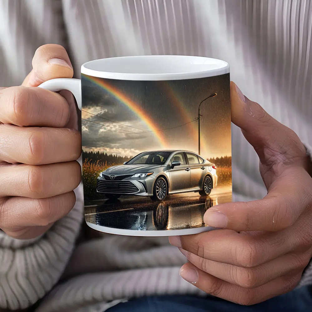 Toyota Avalon Silver Sedan Rainy Rainbow Road – Mugs
