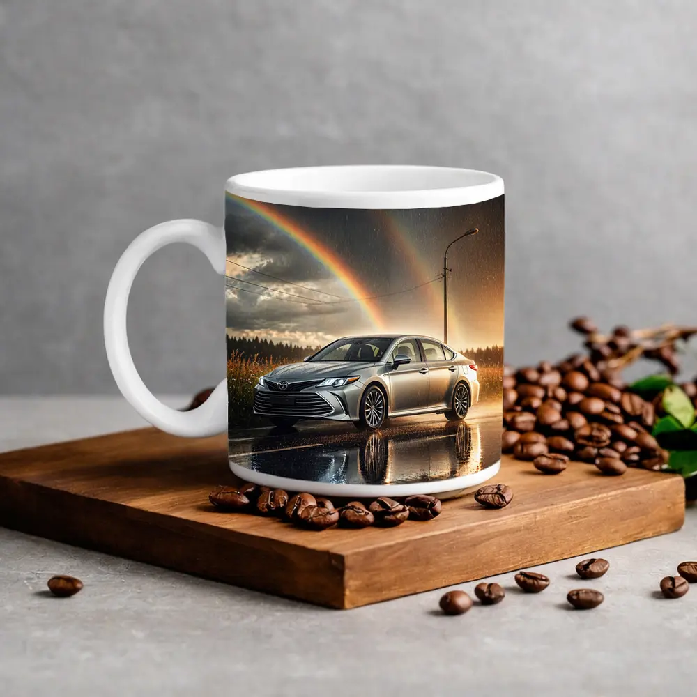 Toyota Avalon Silver Sedan Rainy Rainbow Road – Mugs