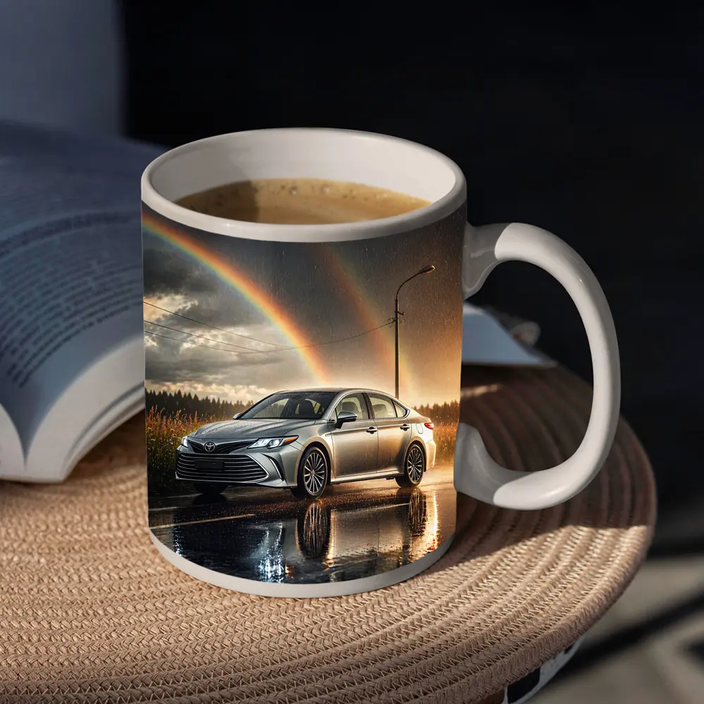 Toyota Avalon Silver Sedan Rainy Rainbow Road – Mugs